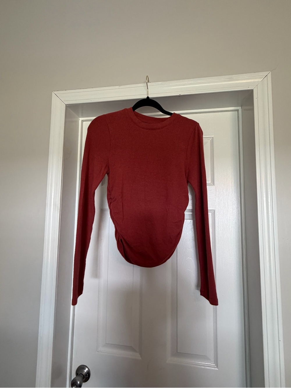 Madewell Burnt Orange Long Sleeve Ruched Crewneck Top